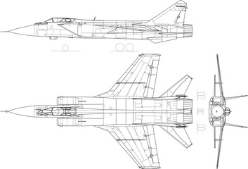 Mikoyan_MiG-31_3-view-svg vector file.eps