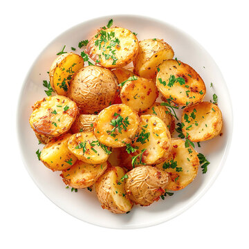 fried potatoes with parsley, isolated on transparent background Remove png, Clipping Path, pen tool