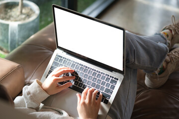 Businessman or student wearing white shirt using laptop for searching, working, online learning,...