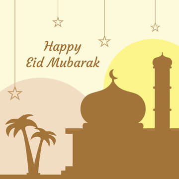 Eid mubarak greeting mosque silhouette image vector illustration