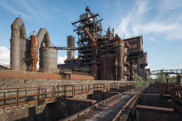 View of a historic blast furnace factory.