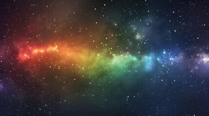 Colorful space background of nebula and stars with horizontal rainbow hues, night sky and vibrant milky way