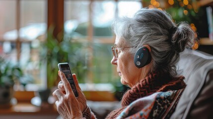 A person with hearing loss using a smartphone app to convert spoken words into text for easier communication