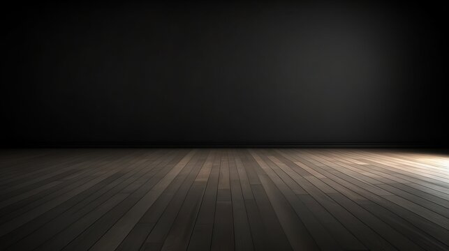 Empty dark room with smooth sun glare. Empty show scene for product display and presentation background.