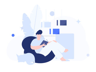 Obraz premium Home indoor character scene flat vector concept operation hand drawn illustration 