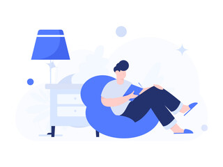 Home indoor character scene flat vector concept operation hand drawn illustration
