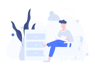 Home indoor character scene flat vector concept operation hand drawn illustration
