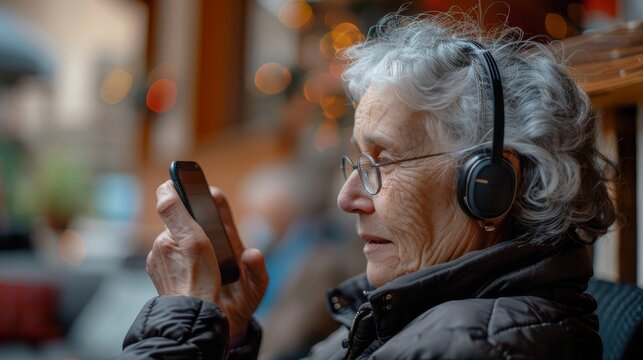 A person with hearing loss using a smartphone app to convert spoken words into text for easier communication