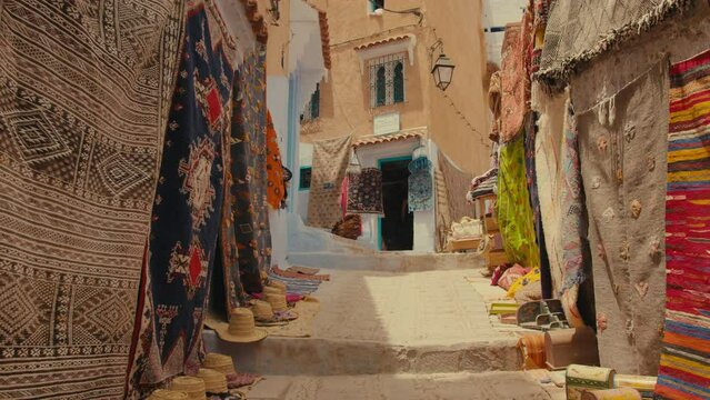 Fes Alleyway in Morocco with Traditional carpets