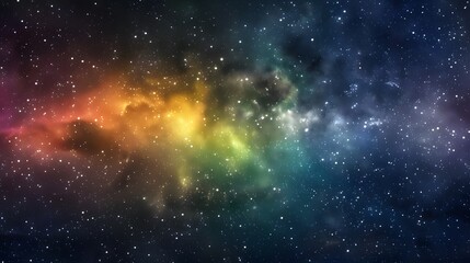 Colorful space background featuring nebula and stars with rainbow hues, night sky and colorful milky way