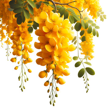 Cassia fistula, Kani Konna flower illustration without background PNG Image for Kerala festival vishu celebration