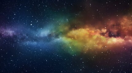 Fototapeta na wymiar Vivid space scene with nebula and stars displaying horizontal rainbow hues, night sky and vibrant milky way