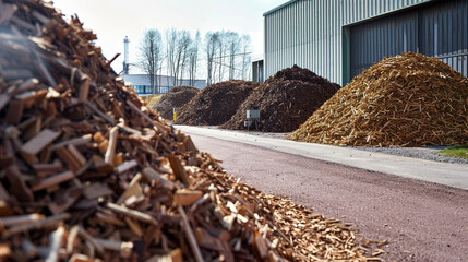 Piles of Biomass for Energy Production - obrazy, fototapety, plakaty