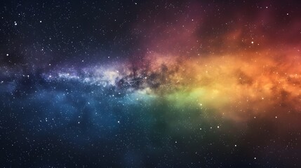 Vibrant space background of nebula and stars with rainbow hues, night sky and colorful milky way