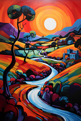 Expressionist Landscape with Bold Colors: A Vibrant Display of Color