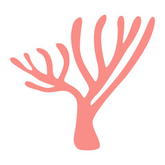 Pink coral Hand drawn Precious coral. Exotic coral reef underwater nature life. sea life Modern flat illustration. object isolated on white background. Logo, silhouette. Vector illustration