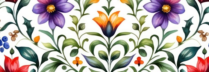 banner Seamless watercolor multi colour floral pattern on a white background 