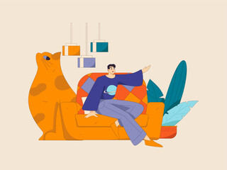 Home indoor character scene flat vector concept operation hand drawn illustration
