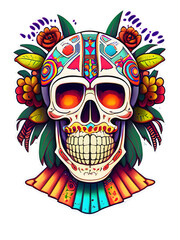 Mexican Floral Skull, Calavera Day Of The Death Celebration, Sugar Skull Styled Design, 3D PNG File, 300DPI/PPI High Resolution, Suitable for Sticker, T Shirt And Other Overlay Designs
