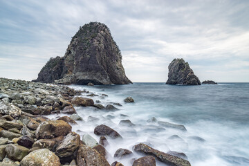 Rock formation along the coast of Matsuzaki,  Izu Peninsula, Shizuoka Prefecture, Japan - 765730959