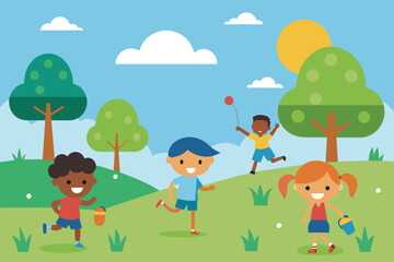kids playing outdoor in park vector 6.eps