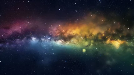 Foto op Aluminium Dynamic space backdrop showcasing nebula and stars with rainbow colors, vibrant milky way galaxy backdrop © artestdrawing
