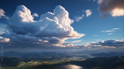 Naklejka premium Lake under Summer Sky with Clouds Reflection, background landscape