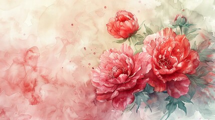 Blank watercolor card amidst anniversary peonies, elegant and ready for messages