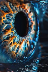 Closeup of an artificial retina capturing light, representing breakthroughs in eye prosthetics - obrazy, fototapety, plakaty