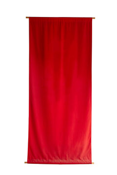 red vertical fabric Japanese style flag with waving texture isoalate white background