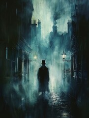 With each strike, Jack the Ripper taunted the law, vanishing like a ghost in the gaslit fog - obrazy, fototapety, plakaty