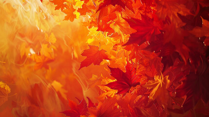 Abstract art with a theme of autumn leaves in orange, red, and yellow. ,