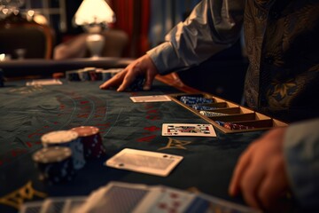 A highstakes blackjack table where a hidden card holds the power to make or break fortunes under a tense silence