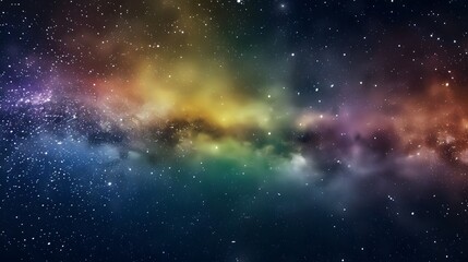 Vibrant space background displaying nebula and stars with rainbow hues, colorful milky way galaxy backdrop