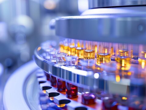 A macro shot of a chromatography process in a pharma lab highlighting the purification of drug compounds