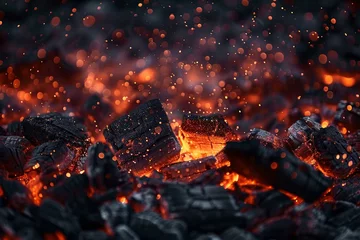 Lichtdoorlatende gordijnen Brandhout textuur A meteor shower of glowing hot coals, a celestial BBQ