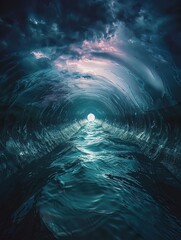 A tunnel of light leading to a distant, unknown horizon, representing the journey into future frontiers - obrazy, fototapety, plakaty