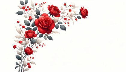 Based on the given sentences and tags, we can imagine an image that would depict a beautifully arranged bouquet of red roses surrounded by a decorative frame, illustrating themes of love and romance T - obrazy, fototapety, plakaty