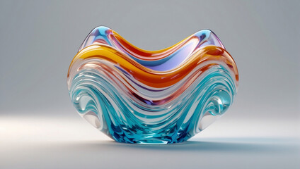 Illustration of a 3D glass object resembling a wave, rendered against a white background.