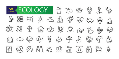 Ecology and Environment line icon set. Nature and Renewable Energy icons. Outline vector sign collection.
