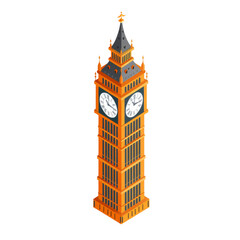 Colorful 3D Model of the Big Ben Clock Tower Rendered in Stylized Flat Colors Isolated on Black