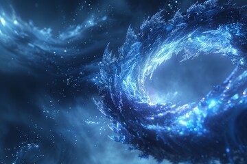 Surreal Blue Energy Swirl in Cosmic Nebula Space