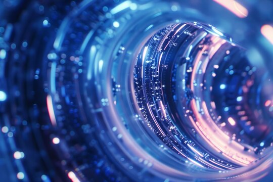 Blue Neon Vortex in Digital Cyber Tunnel Perspective