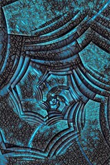 tall format turquoise and grey complex spiral design