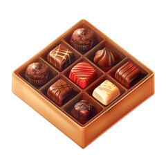 3D rendering of a colorful chocolate box with a selection of various gourmet truffles