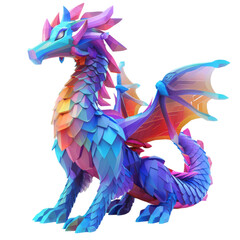 Colorful 3D Flat Icon of Mythical Dragon, Fantasy Creature Design, Isolated