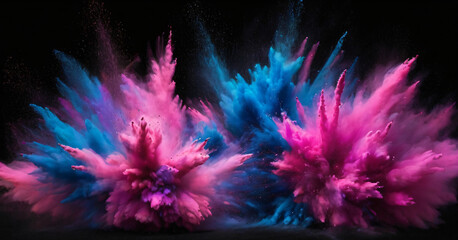 Colored bright powder, Holi colors on a black background. Textur