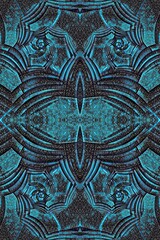 tall format turquoise and grey complex symmetric design