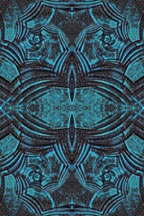 tall format turquoise and grey complex symmetric design