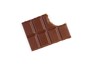 Milk chocolate with milk filling and caramel isolated on white background.